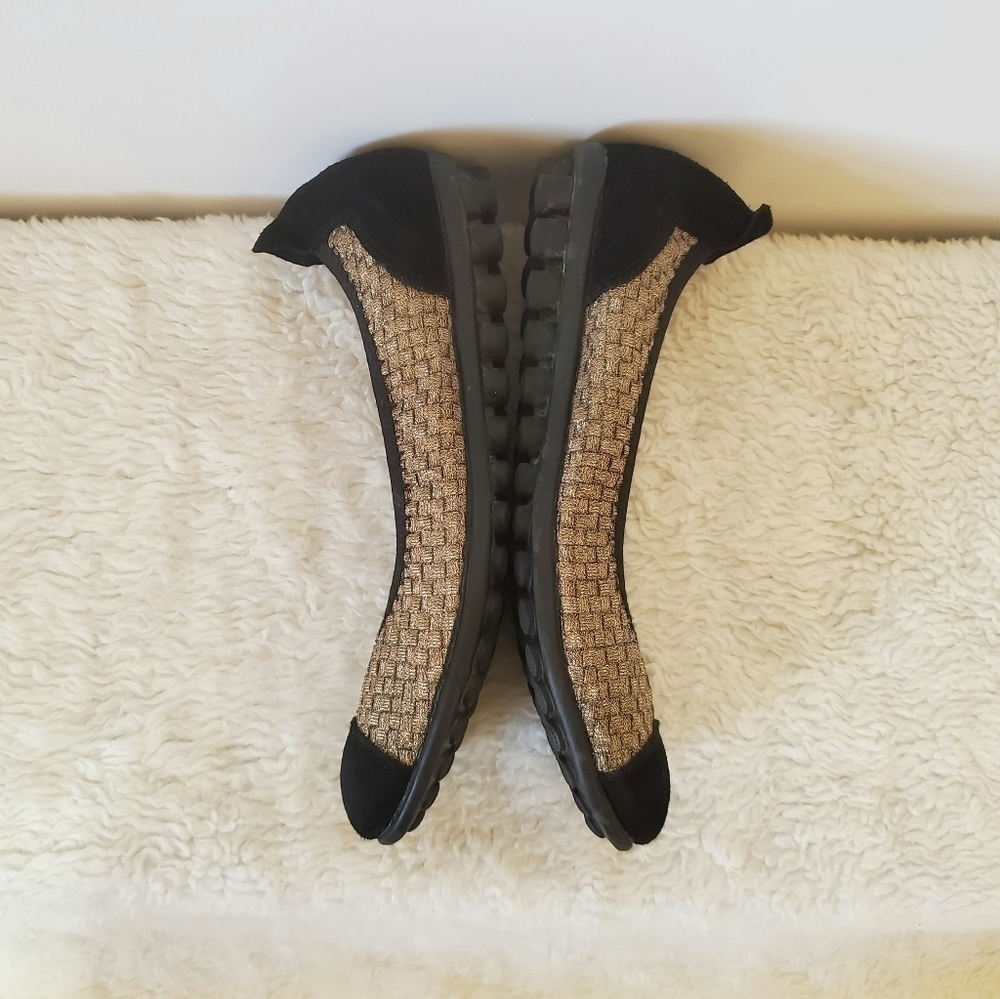 Bernie Mev Bella Me Gold Blk Flat Slip-On Loafers Sz 39 or 8.5/9 - Picture 12 of 15